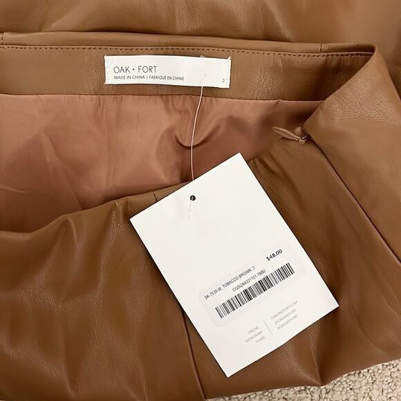 Oak + Fort Vegan Leather Mini Skirt With Slit in Tobacco Brown - Picture 4 of 7